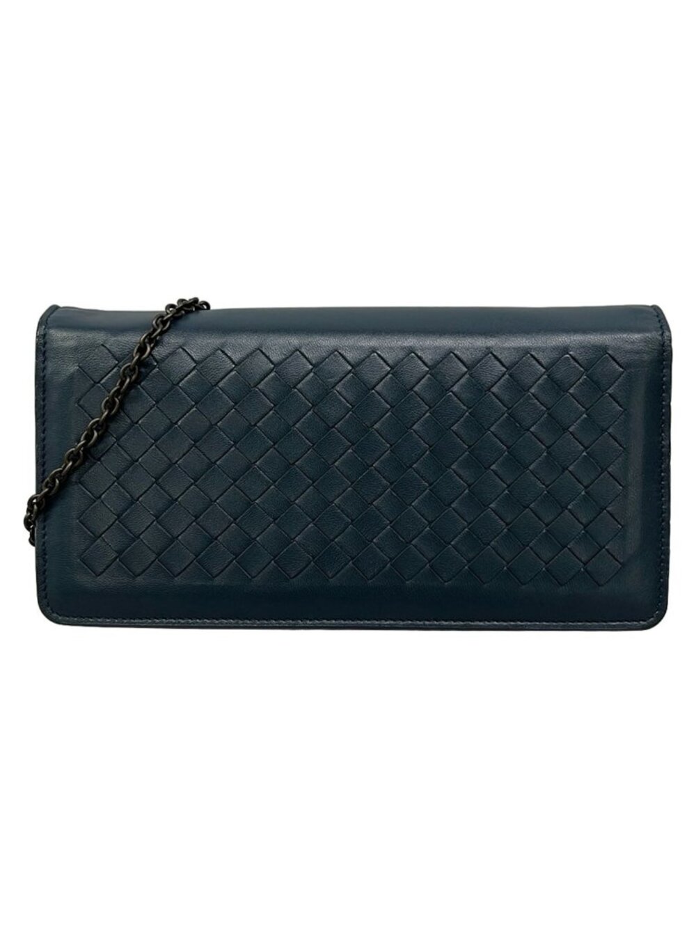 Bottega Veneta Wallet Intrecciato Navy Chain Leather Shoulder Bag